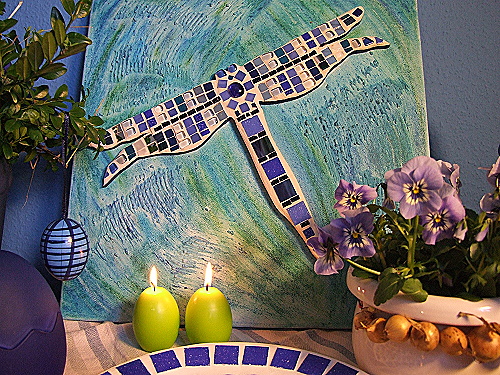 Mosaik Osterdeko in blau