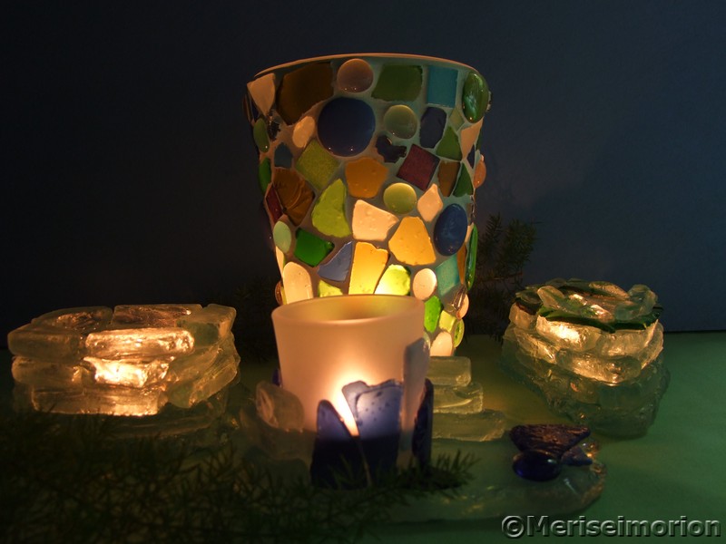 Mosaik Windlichter aus Strandglas