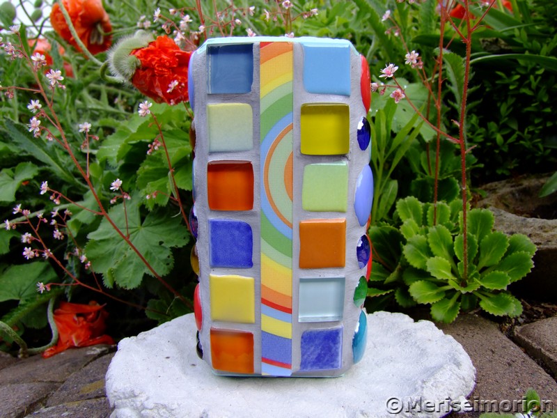 Mosaik Teelichthalter in den Farben der Sixties